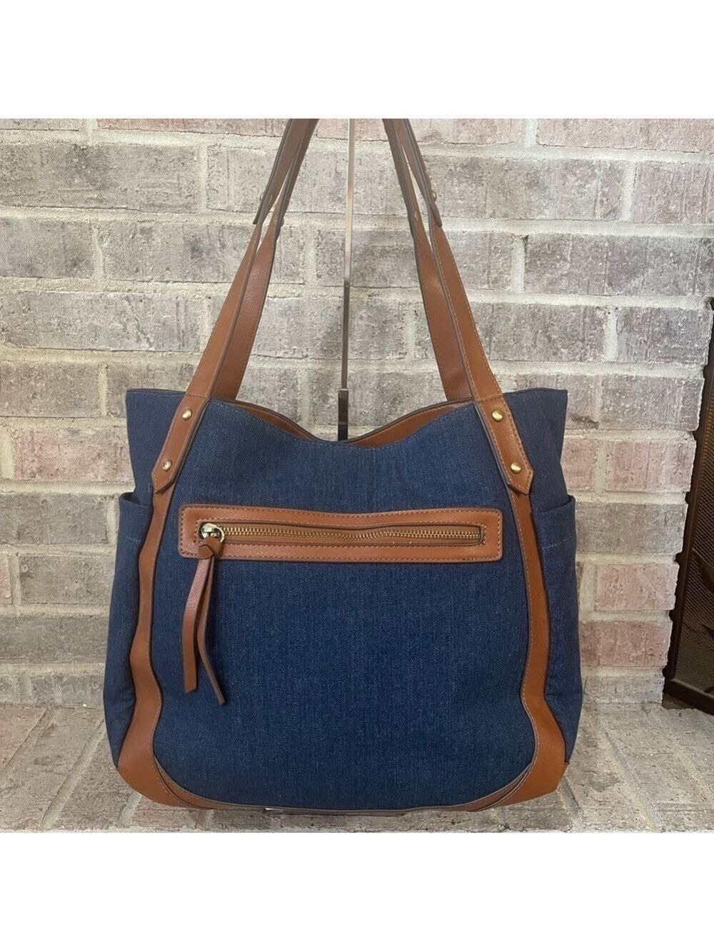 Stylish Denim and Brown Tote Bag